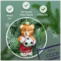 Irena-Co елочная игрушка, стекло Мишка футболист (9х5,5х5см)