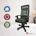 Компьютерное кресло руководителя офисное Локарно, кожаное, дерево, нагрузка 200 кг, зеленое (Pino)