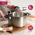 Кастрюля из нержавеющей стали для индукционной плиты Apollo Gusto, объём 6 л