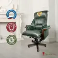 Офисное кресло руководителя Давос с гербом, натуральная кожа, зелёное
