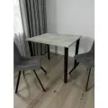 Дизайнерский стол обеденный/ цвет Бетон Светлый, 90*70 см. Ножки черные.