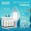 Лампочка светодиодная E14 Свеча 12W нейт белый свет 4100К упаковка 10 шт. Gauss Elementary Filament