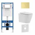 Инсталляция с унитазом комплект 6 в 1, унитаз TORNADO безободковый белый BURGOS ALTO (IB. BRA.234.1B1), клавиша смыва золото матовое, нержавеющая сталь INOX-R (IB. B015.03)