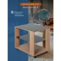 Стол журнальный Мебелик с стеклянной столешницей и полкой на колесиках BeautyStyle 5 дуб крафт золотой/стекло черное