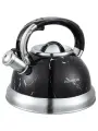 Чайник для плиты со свистком ALBERG AL-3070 3 литра, свисток, из нержавеющей стали 0.5мм, внешнее термостойкое покрытие «Черный мрамор», индукция