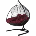 Подвесное кресло M-group добрыня с ротангом чёрное, бордовая подушка