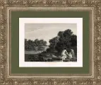 Гравюра Купающиеся нимфы, Rarita, винтаж, на стекле, 1820 г.