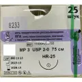 ПГА нить плетеная Полигликолид, USP 2-0 (МР 3) фиолетовая 75 см, с иглой Колющая HR-25, (25 шт/уп), шовный хирургический материал Линтекс (Россия)