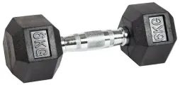Гантель 6 кг обрезиненная, гексагональная, хромированная ручка 1 шт