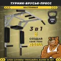 Турник брусья пресс 3 в 1 HOMEGYMS настенный, усиленный, серый