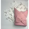 Конверт на выписку для новорожденного из муслина пыльная Роза с рюшами