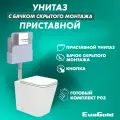 Унитаз приставной с бачком скрытого монтажа EvaGold набор ND803.8 безободковый, с кнопкой смыва прямоугольная хром