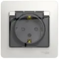 Белая Розетка с/з со шторками с крышкой, IP44 (в сборе с рамкой) Glossa Systeme Electric