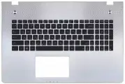Клавиатура для ноутбука Asus N76V черная, топ-панель серебристая с подсветкой