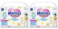Merries Трусики-подгузники для детей, размер L 9-14 кг, 27 шт, 2 уп
