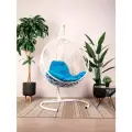 Подвесное кресло M-group круглый ротанг белое, голубая подушка