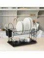 Двухуровневая сушилка для посуды с поддоном, черная