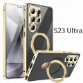 Двусторонний защитный чехол для Samsung Galaxy S23 Ultra (Самсунг Галакси S23 Ультра), Полная защита 360 магнитной подставкой Magsafe Чехол, Золото