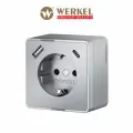 Накладная розетка со шторками и USB тип A+C Werkel Gallant W5071706, быстрая зарядка Quick charge 3.0, серебряный