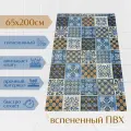 Напольный коврик для ванной из вспененного ПВХ 65x200 см, коричневый/голубой/белый, с рисунком