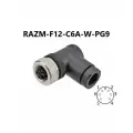 RAZM-F12-C6A-W-PG9 разъём М12 6 pin угловой / розетка (мама) / PG9 (4-8 мм диаметр под кабель)