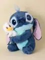 Мягкая игрушка меховой Стич с уткой 35 см с открытыми глазами/ Лило и стич