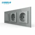 Двухклавишный механический выключатель Livolo с розетками на 3 поста (2-0-0)