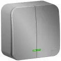 Выключатель двухклавишный с подсветкой алюминий, 10А, 250B, Systeme Electric Blanca