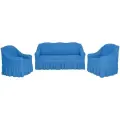 Комплект чехлов на диван и 2 кресла с оборкой, цвет Голубой