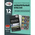 Краски акварельные для рисования Гамма Старый мастер художественные, 12 цветов / Набор акварели для живописи и творчества, для художников