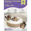 Лежанка с тоннелем PetTails круглая D59 х h21 см (МДФ, джут, мех искусственный) ангора