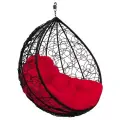 Подвесное кресло капля ротанг черное(без стойки), красная подушка