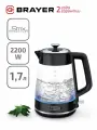Чайник электрический BRAYER BR1071, 2200Вт, 1,7 л, с подсветкой, STRIX-контроллер, стекло/черный пластик