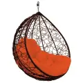 Подвесное кресло капля ротанг коричневое (без стойки), оранжевая подушка