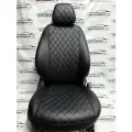 Комплект чехлов ELITE для LADA Granta / Datsun (задние спинка и сидения сплошные). Экокожа ромб черный синяя строчка