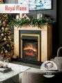 Камин электрический напольный Royal Flame BERGEN STD дуб галифакс c очагом Majestic FX Brass, с эффектом реального пламени, звуком потрескивания дров и обогревом 2 кВт