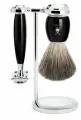Бритвенный набор MUEHLE VIVO, черная смола, натуральный барсучий ворс, Т-образная бритва