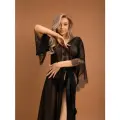 Пеньюар Le Frivole «Muse», длина макси, кружевная отделка, завязки, чёрный