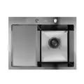 Мойка для кухни нержавеющая 65х50, с PVD покрытием графит, с левым крылом. Сифон с ситечком.