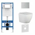 Инсталляция с унитазом комплект 6 в 1, унитаз TORNADO безободковый белый BILBAO ALTO (IB. BLA.234.1B1), клавиша смыва хром матовый, нержавеющая сталь INOX-S (IB. B016.01)