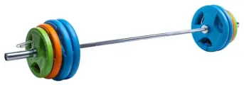 Олимпийская штанга обрезиненная с 3-х хватными блинами 150 кг Voitto, цветная