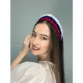 Ободок-кокошник современный Любовь с хрустальными бусинами триколор