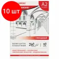 Комплект 10 шт, Картон белый большого формата, А2 мелованный (глянцевый), 10 листов, в папке, BRAUBERG, 400х590 мм, 124764