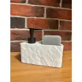 Кухонный диспенсер Kitchen для моющего средства , дозатор для мыла с губкой, Камень белый с черным дозатором