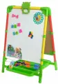 Детский двусторонний мольберт Светофор напольный, магнитно-меловая доска для рисования мелом и стираемыми маркерами, набор с мелками, счетами, пеналом и магнитными элементами, регулируется по высоте, размер 755х516х70 мм, цвет желто-красный