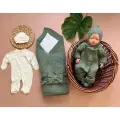 Конверт для новорожденного вязаный 0-6 месяцев комплект на выписку в роддом на прогулку весна лето зеленый