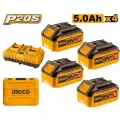 Комплект аккумуляторов P20S 4х5Ач и ЗУ 2Ах2А INGCO FBCLI20245 INDUSTRIAL