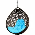 Подвесное кресло M-group капля люкс с ротангом, коричневый, голубая подушка (без стойки)
