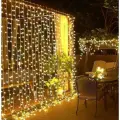 Светодиодная гирлянда - интерьерная штора, свет свечения желтый