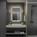 Зеркало Квартал 120*90 с нейтральной LED-подсветкой с часами и антизапотеванием вертикальное